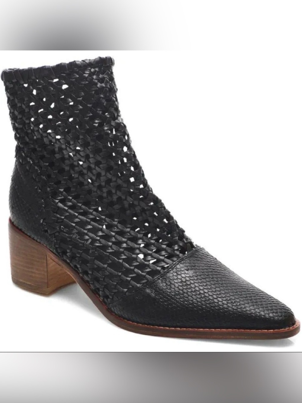 Free People FP Collection In The Loop Woven Black Leather Ankle Booties 5.5 Boho